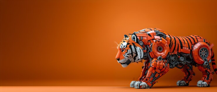 Foto gratuito el tigre medio robot futurista