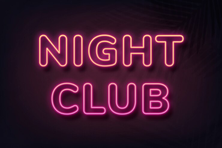 Photo Gratis tipografi gaya neon klub malam dengan latar belakang hitam