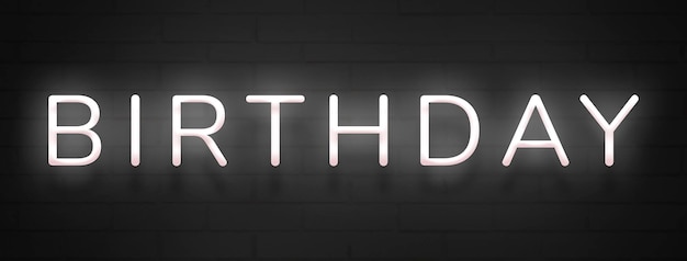 Foto gratuita tipografía de cumpleaños de neón blanco brillante sobre fondo negro