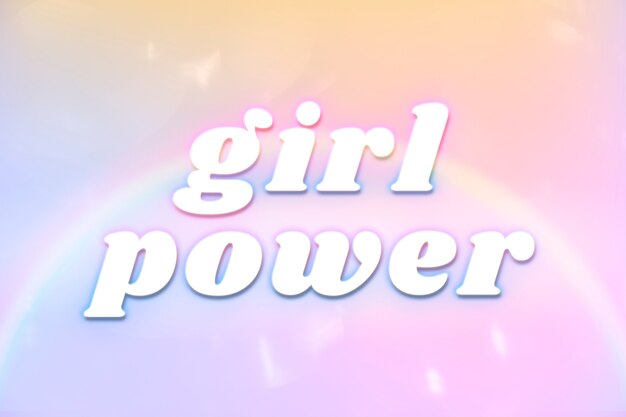 Tipografía estética de girl power en fuente de arco iris que brilla intensamente colorido