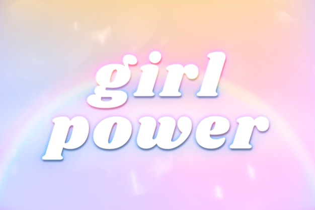 Tipografía estética de girl power en fuente de arco iris que brilla intensamente colorido