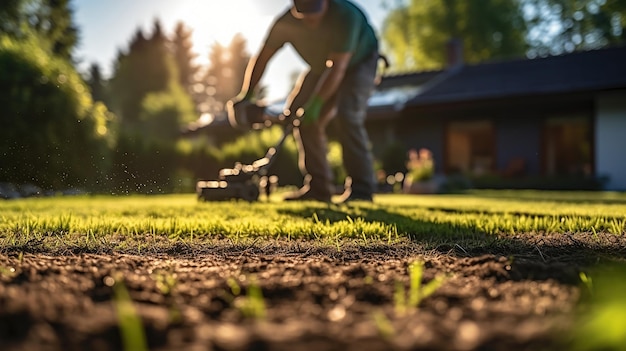 Foto gratuita tirando hierba fresca un jardinero en el trabajo