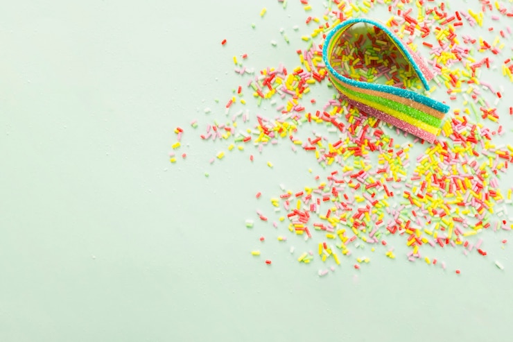 Foto gratuito tiras de jalea y salpicaduras de colores