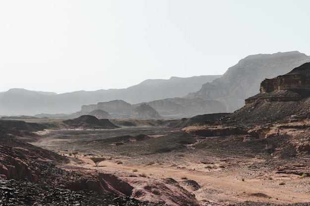 Foto gratuita tiro de ángulo alto de las colinas en un desierto rodeado de magníficas montañas