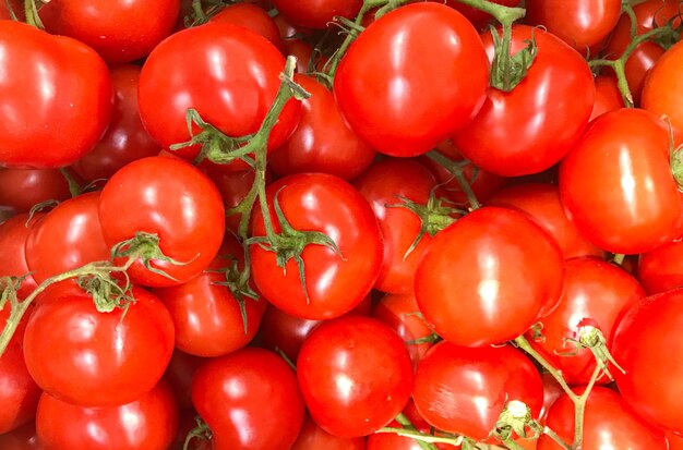 Tiro de ángulo alto de racimo de tomates