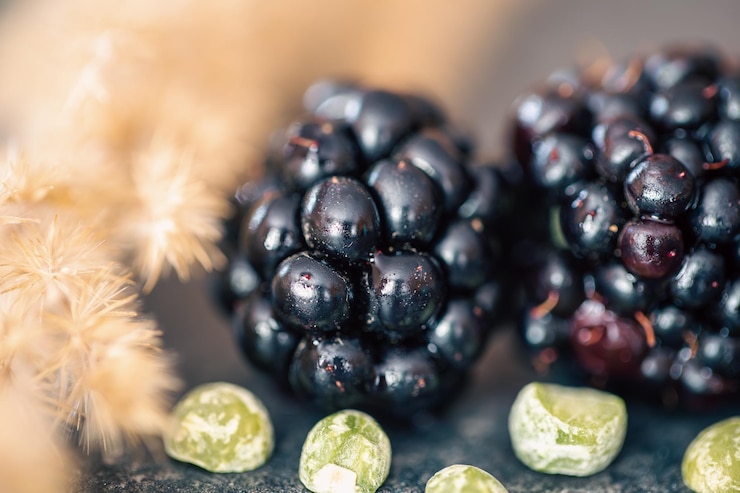 Foto gratuito tiro macro de fondo natural de moras maduras