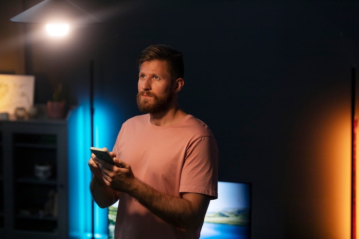 Foto gratuito tiro medio hombre con smartphone