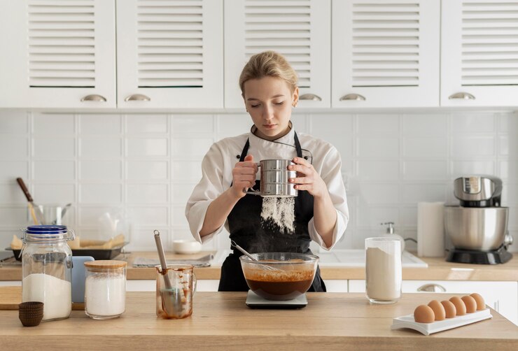 Foto gratuito tiro medio mujer cocinando en la cocina