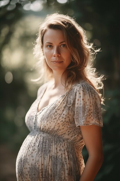 Tiro medio mujer embarazada posando al aire libre