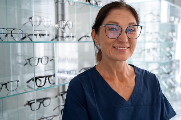 Tiro medio mujer con gafas