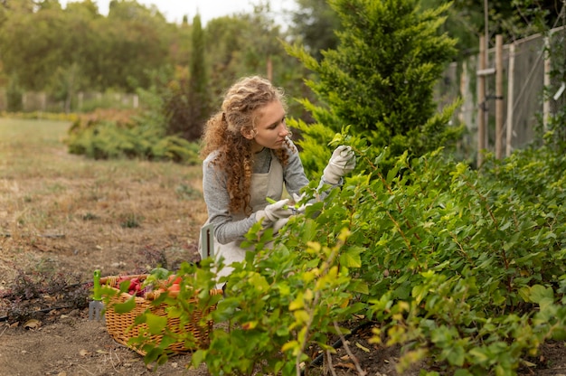 Tiro medio mujer mirando plantas