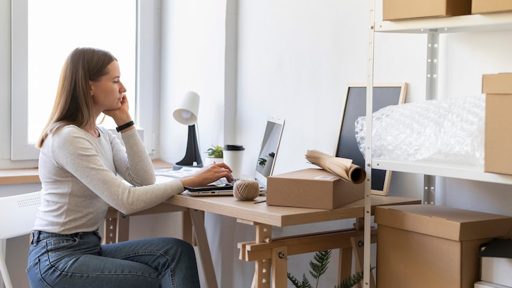 Foto gratuito tiro medio mujer sentada en el escritorio