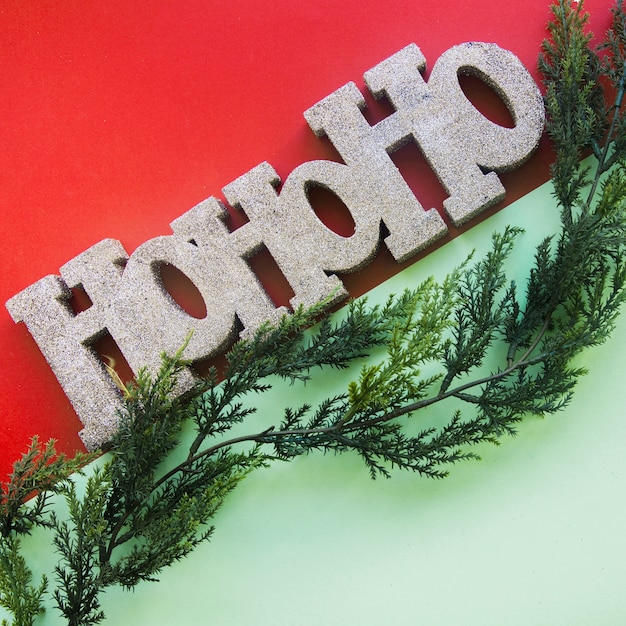 Foto gratuita título decorativo de ho ho ho cerca de ramita arborvitae