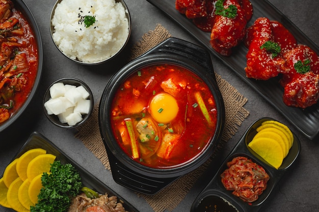 Tofu y yema hervidos en sopa picante