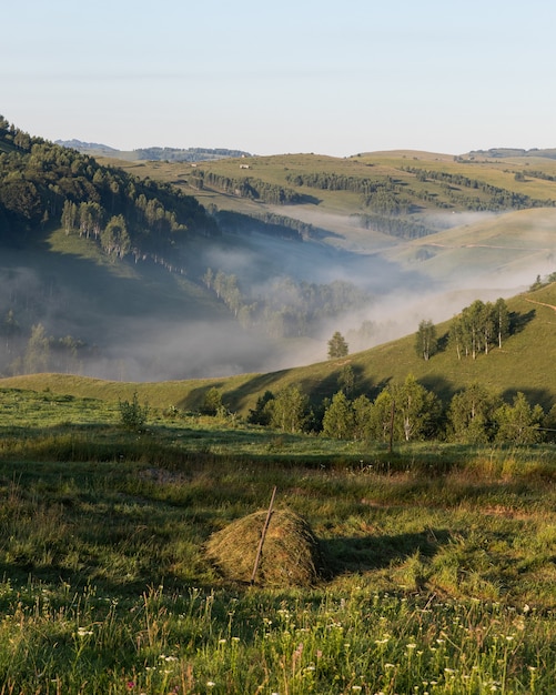 Toma aérea de un increíble paisaje de montaña en Transilvania, Rumania