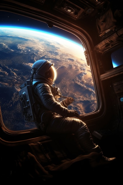 Foto gratuita una toma completa del astronauta fotorrealista