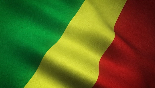 Toma realista de la bandera ondeante de Mali con texturas interesantes