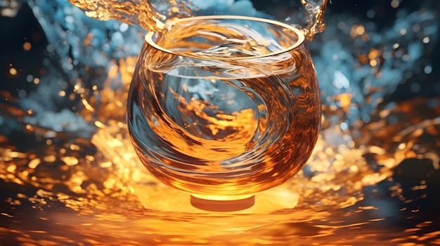 Foto gratuita tomada cinematográfica de un vaso de whisky de fondo