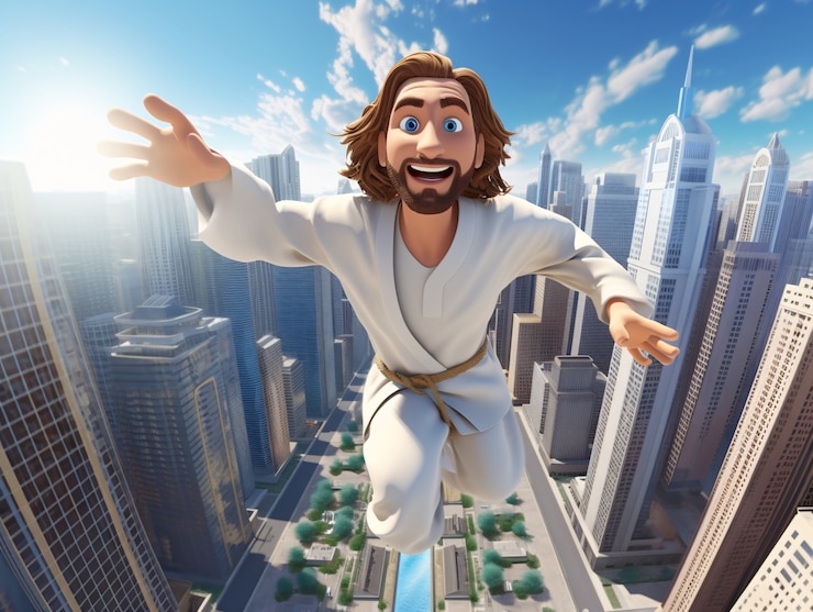 Foto gratuito tomada completa de jesucristo volando