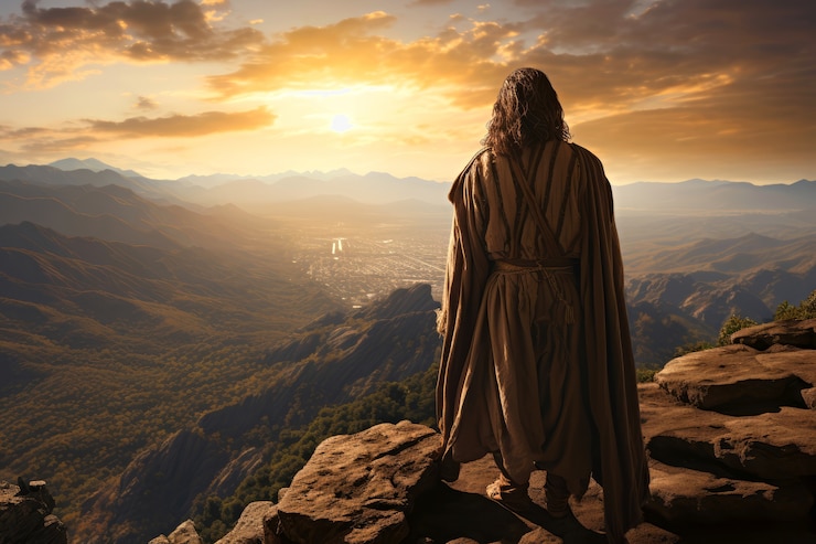Foto gratuito tomada completa de jesús en la naturaleza