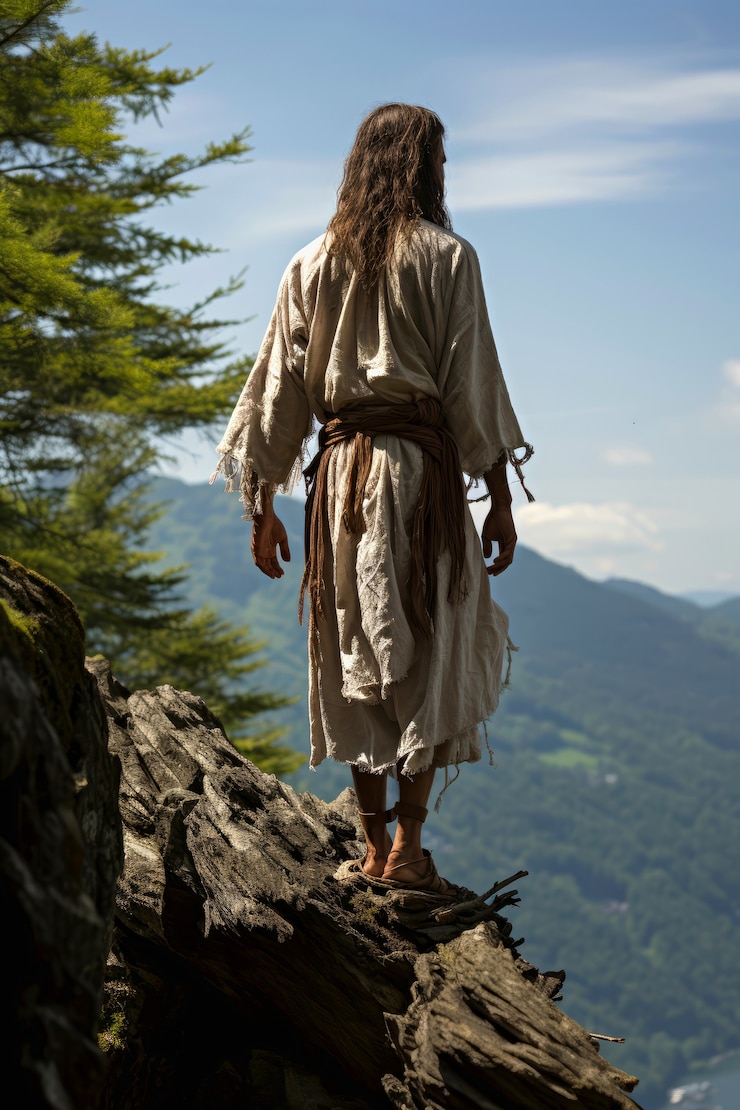 Foto gratuito tomada completa de jesús en la naturaleza