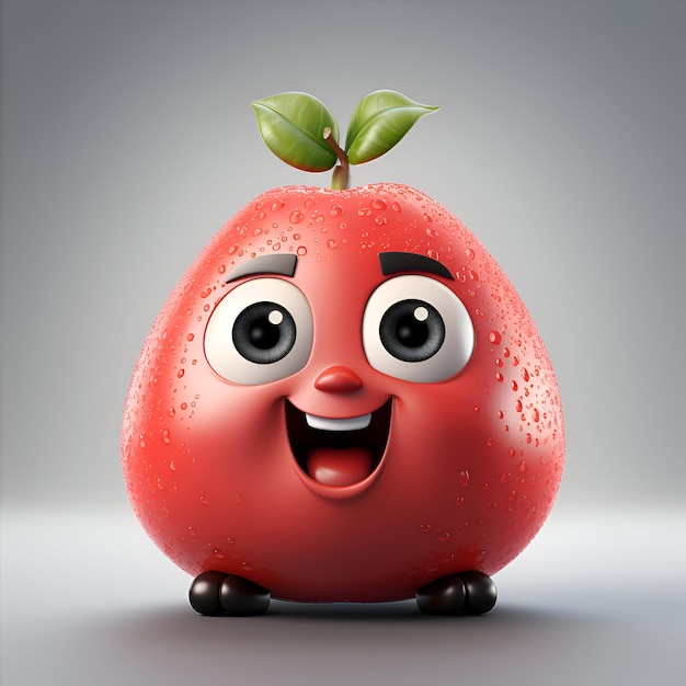 Foto gratuita tomate rojo sonriente feliz con hoja verde aislada en un fondo gris ilustración vectorial