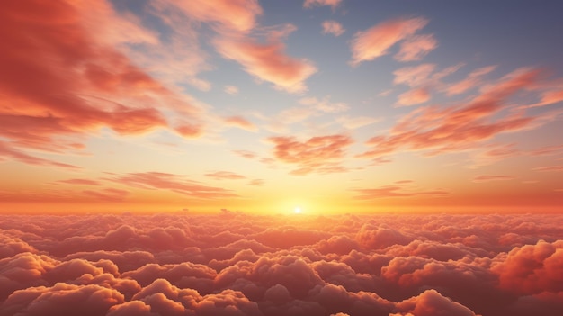 Foto gratuita tonos naranjas vibrantes iluminan las nubes en el cielo del atardecer