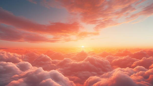 Tonos naranjas vibrantes iluminan las nubes en el cielo del atardecer