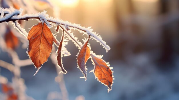 El toque del invierno hojas descongeladas congeladas en el tiempo