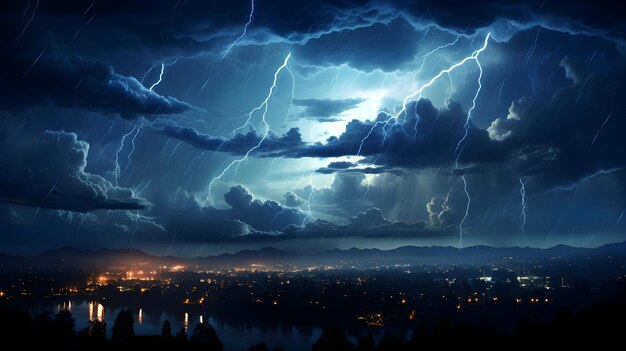 tormenta eléctrica sobre el fondo de la ciudad