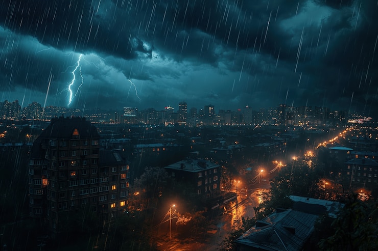 Foto gratuito tormenta sobre la ciudad
