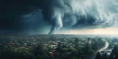 Foto gratuita un tornado destructivo pasa por la ciudad causando estragos.