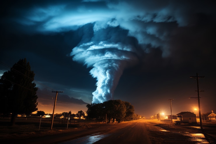 Foto gratuito tornado extremo cerca de casas
