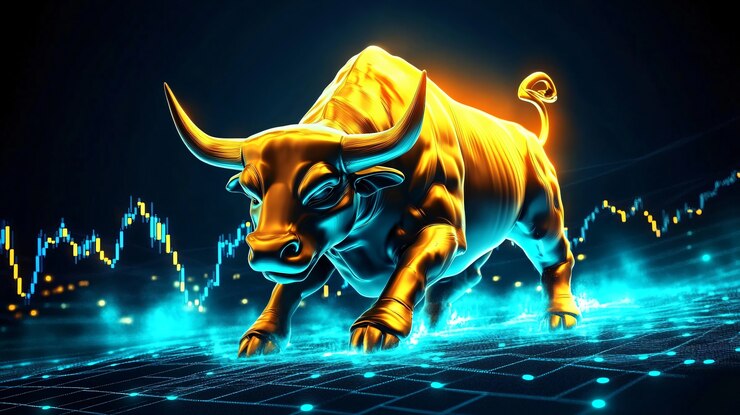 Foto gratuito toro dorado en fondos de gráficos y elementos relacionados con el sector financiero