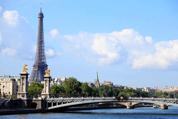 Foto gratuita torre eiffel de parís con el puente