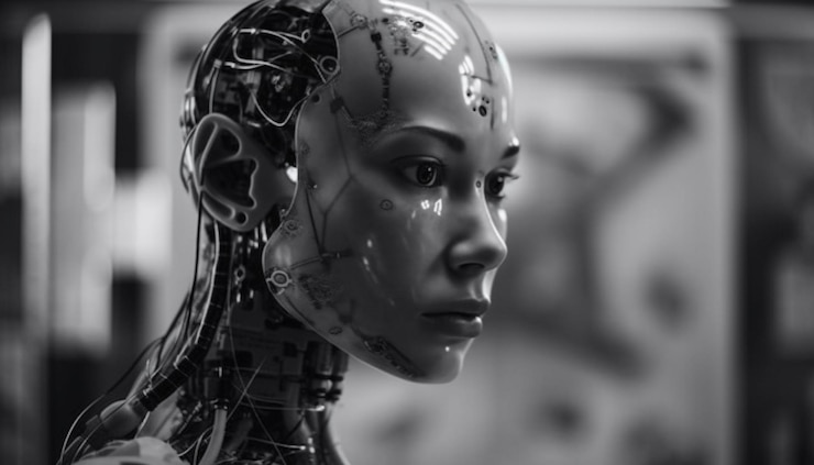 Foto gratuito torso robótico de mujer cyborg obra maestra futurista artística generada por ia