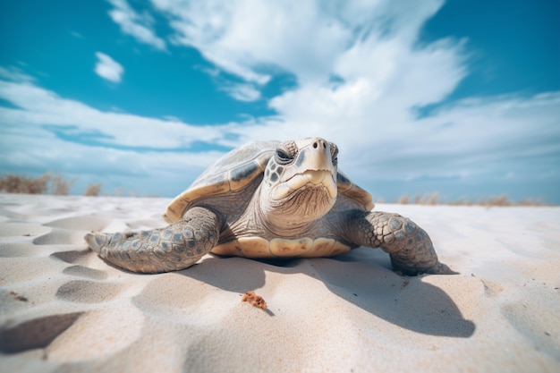 Foto gratuita tortuga en la playa caminando