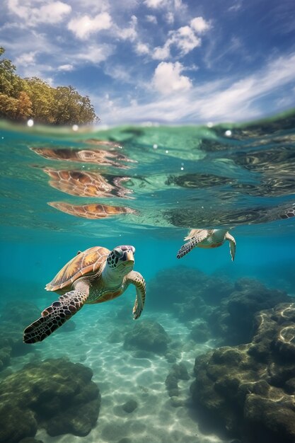 Tortugas nadando en el océano