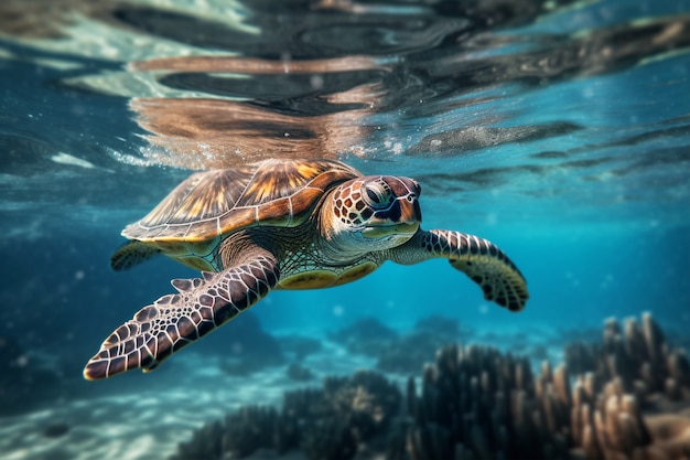 Tortugas nadando en el océano