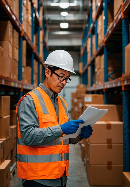 Trabajador del almacén inspeccionando el inventario
