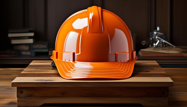 Trabajador de la construcción con casco amarillo y ropa de trabajo protectora en un sitio de construcción generado por inteligencia artificial