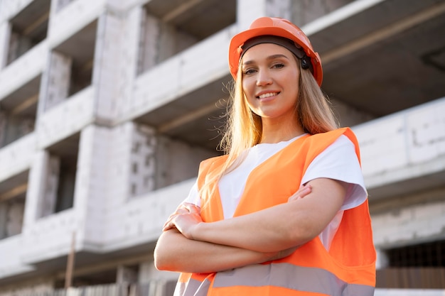 Foto gratuita trabajador de la construcción y la construcción en el sitio.