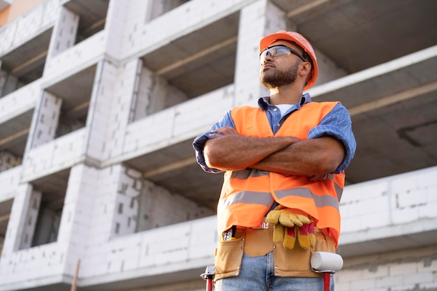 Trabajador de la construcción y la construcción en el sitio.