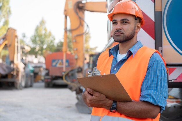 Trabajador de la construcción y la construcción en el sitio.