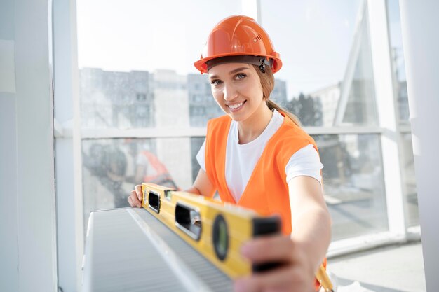 Trabajador de la construcción y la construcción en el sitio.