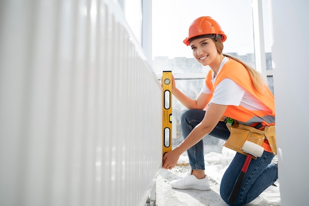 Trabajador de la construcción y la construcción en el sitio.