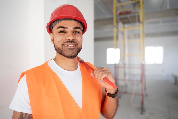 Trabajador de la construcción y la construcción en el sitio.