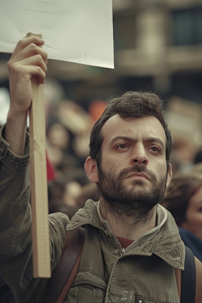 Foto gratuita trabajador protestando por sus derechos laborales