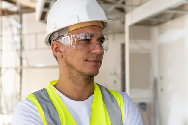 Foto gratuita trabajador en un sitio en construcción