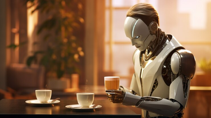 Foto gratuito trabajo humano regular realizado por un robot futurista antropomórfico